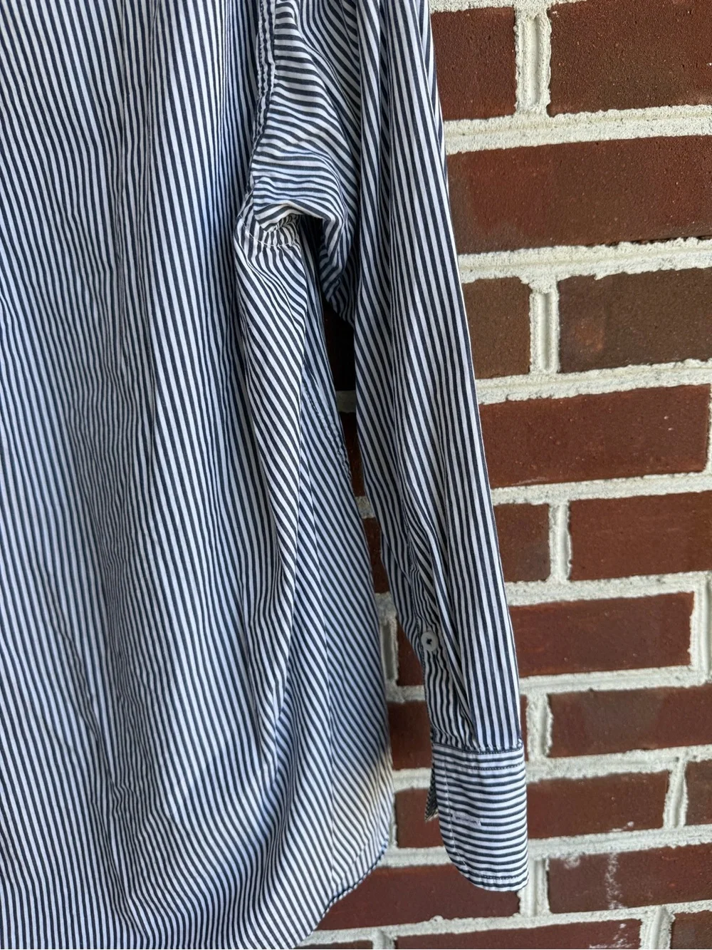 J. Crew Blue and White Vertical Stripe Button-Down Shirt Size 8